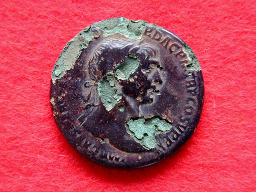 Roman coin with 'bronze disease'